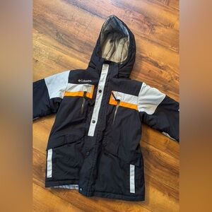 Kids Columbia Black & Gray Boys' Hooded Winter Coat with Orange Trim